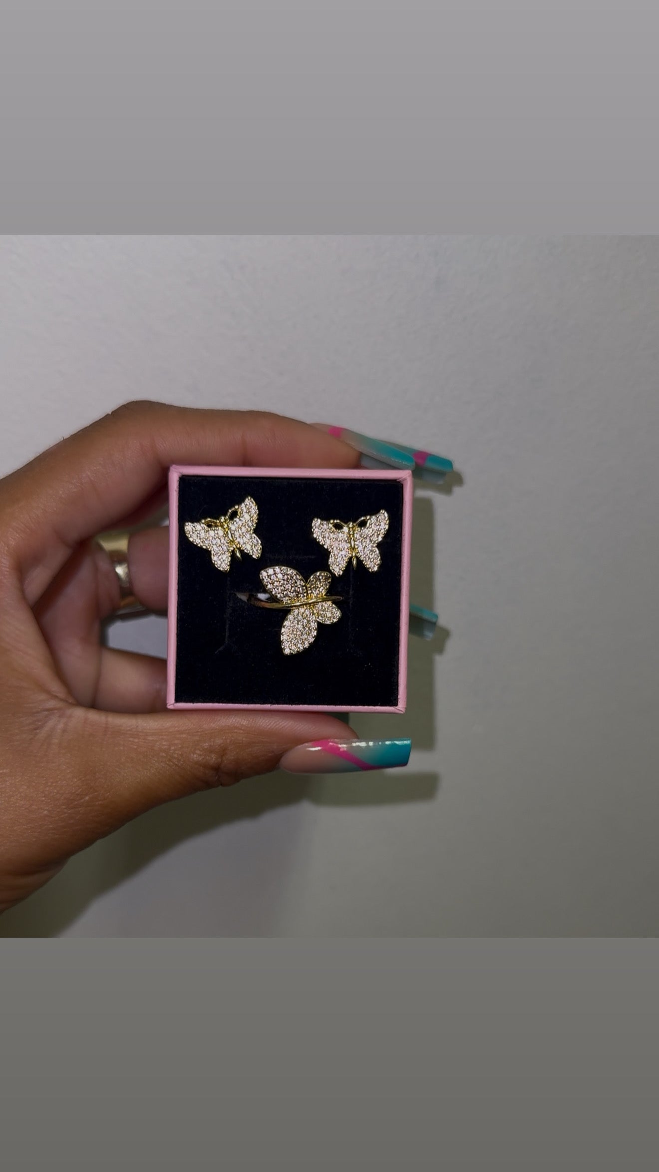 Diamond Butterfly Ring & Earrings